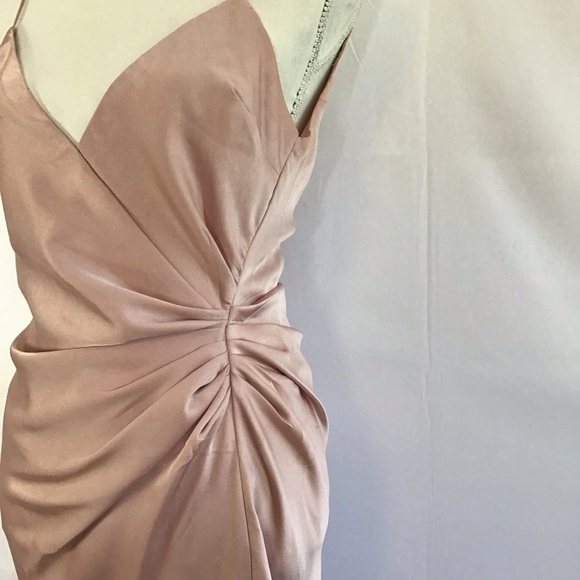 MANIJU WOMEN ELEGANT BLUSH PINK STATIN SPAGETTI RUCHING MAXI EVENT DRESS SZ M - Picture 6 of 12